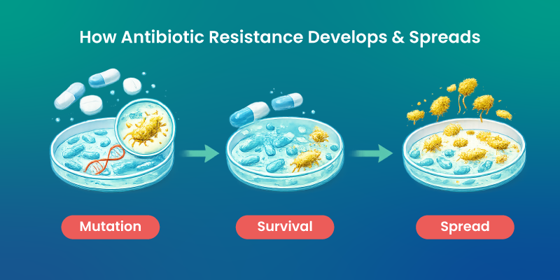how antimicrobial resistance develops and spreads in bacteria