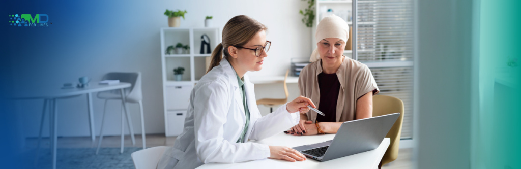 oncologist discussing breast cancer recurrence risk and follow up care with patient