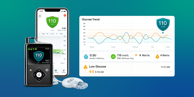 benefits of insulin pump with cgm showing glucose monitoring and control