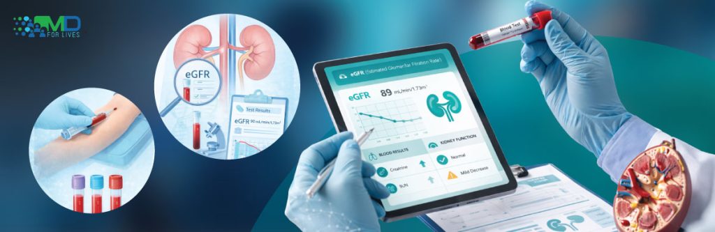 doctor reviewing eGFR blood test results to measure kidney function