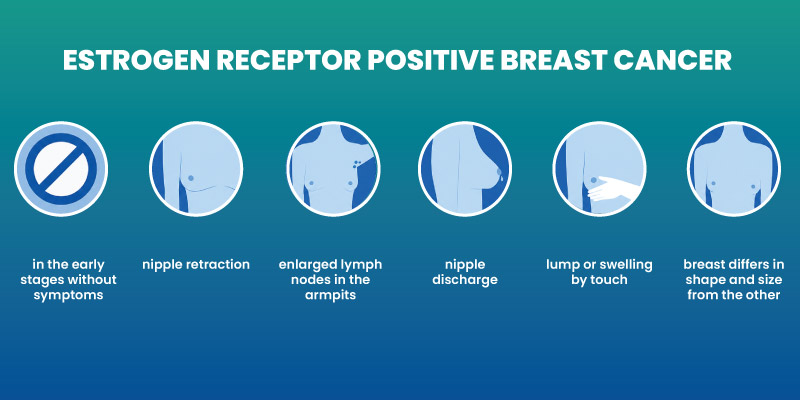 Infographic showing symptoms of estrogen receptor positive breast cancer